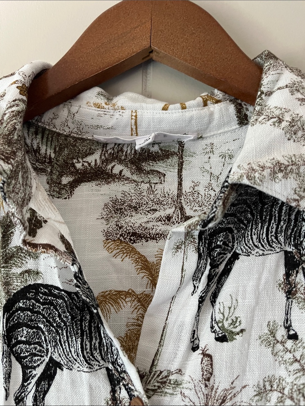 Women's Safari-Print Button Down Shirt - White with Black & Tan - Picture 2 of 14